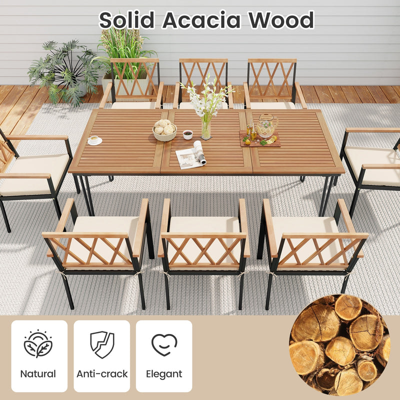 Costway - 9-Piece Patio Dining Set 35.5 Inch Acacia Wood Table with Umbrella Hole and 22.5-Inch Wide Chairs