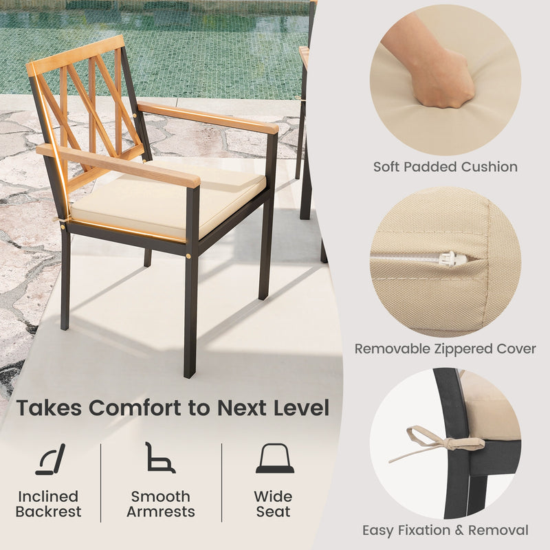 Costway - 9-Piece Patio Dining Set 35.5 Inch Acacia Wood Table with Umbrella Hole and 22.5-Inch Wide Chairs