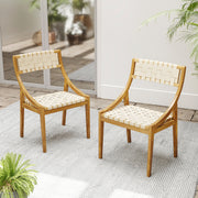 Costway - Outdoor Dining Chair Set of 2 with Webbing Seat and Backrest-Natural