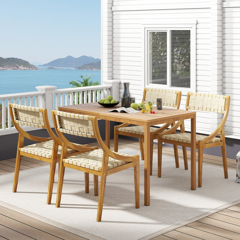 Costway - Outdoor Dining Chair Set of 4 with Webbing Seat and Backrest-Natural