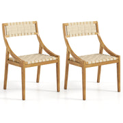 Costway - Outdoor Dining Chair Set of 2 with Webbing Seat and Backrest-Natural