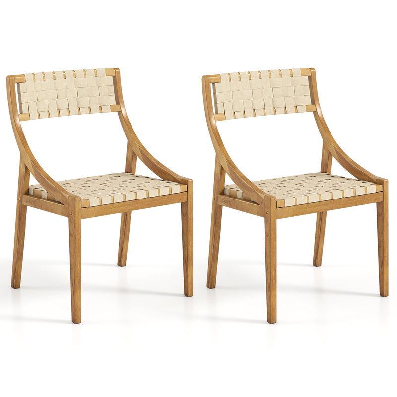 Costway - Outdoor Dining Chair Set of 2 with Webbing Seat and Backrest-Natural