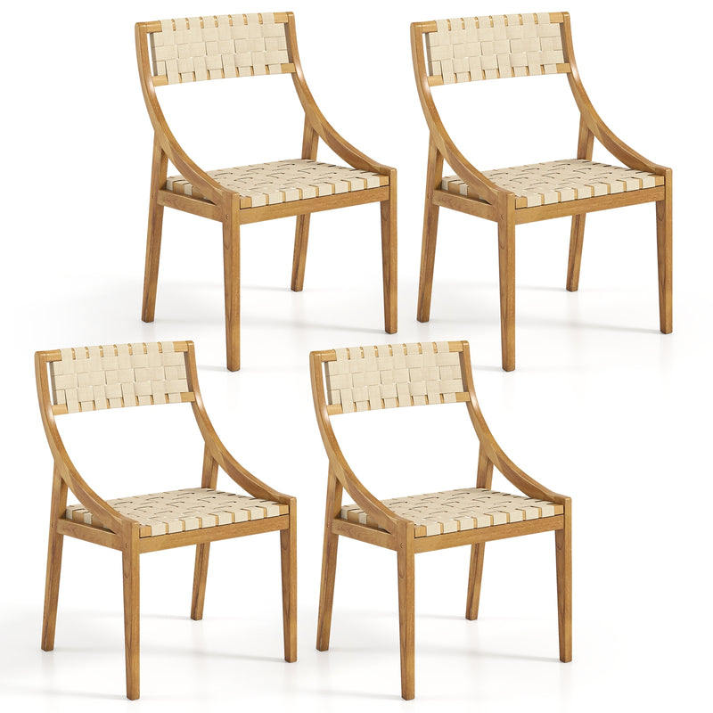 Costway - Outdoor Dining Chair Set of 4 with Webbing Seat and Backrest-Natural