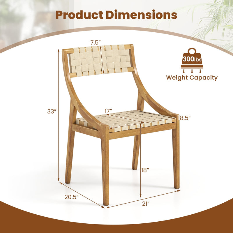 Costway - Outdoor Dining Chair Set of 2 with Webbing Seat and Backrest-Natural