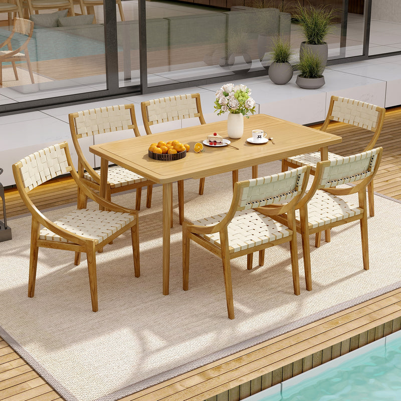 Costway - Outdoor Dining Chair Set of 4 with Webbing Seat and Backrest-Natural