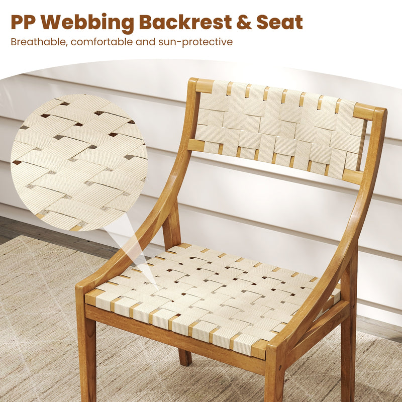 Costway - Outdoor Dining Chair Set of 4 with Webbing Seat and Backrest-Natural