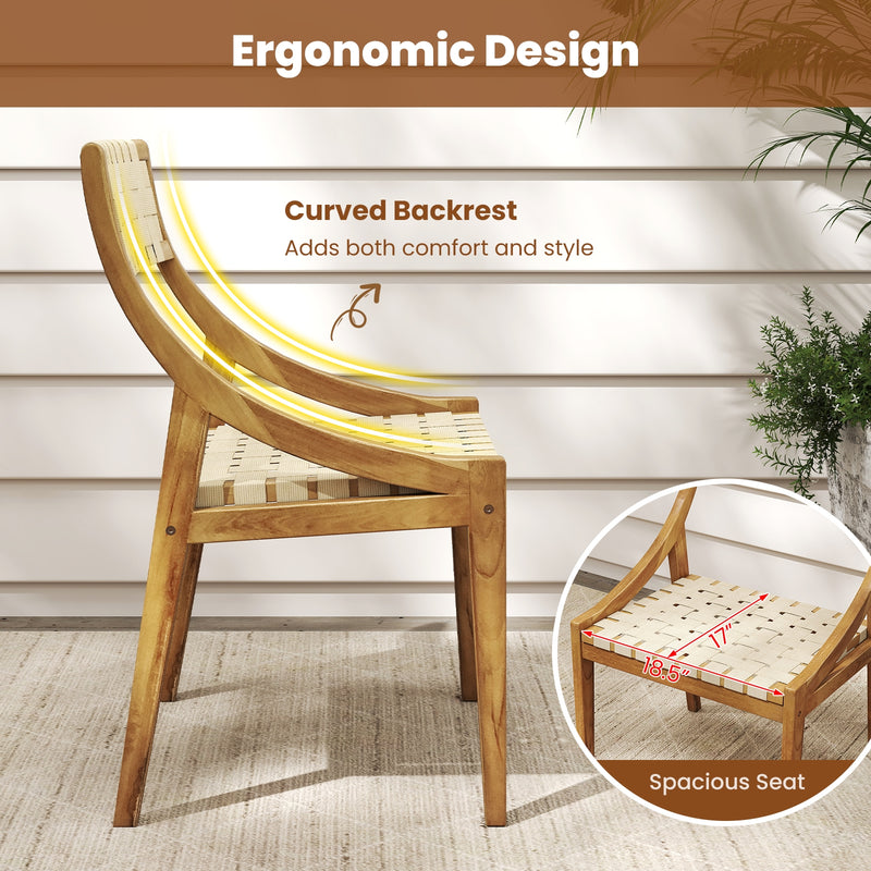 Costway - Outdoor Dining Chair Set of 4 with Webbing Seat and Backrest-Natural