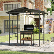 Costway - Hardtop Grill Gazebo with Vented Polycarbonate Roof Side Shelves-Black