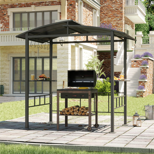 Costway - Hardtop Grill Gazebo with Vented Polycarbonate Roof Side Shelves-Black