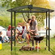 Costway - Hardtop Grill Gazebo with Vented Polycarbonate Roof Side Shelves-Black