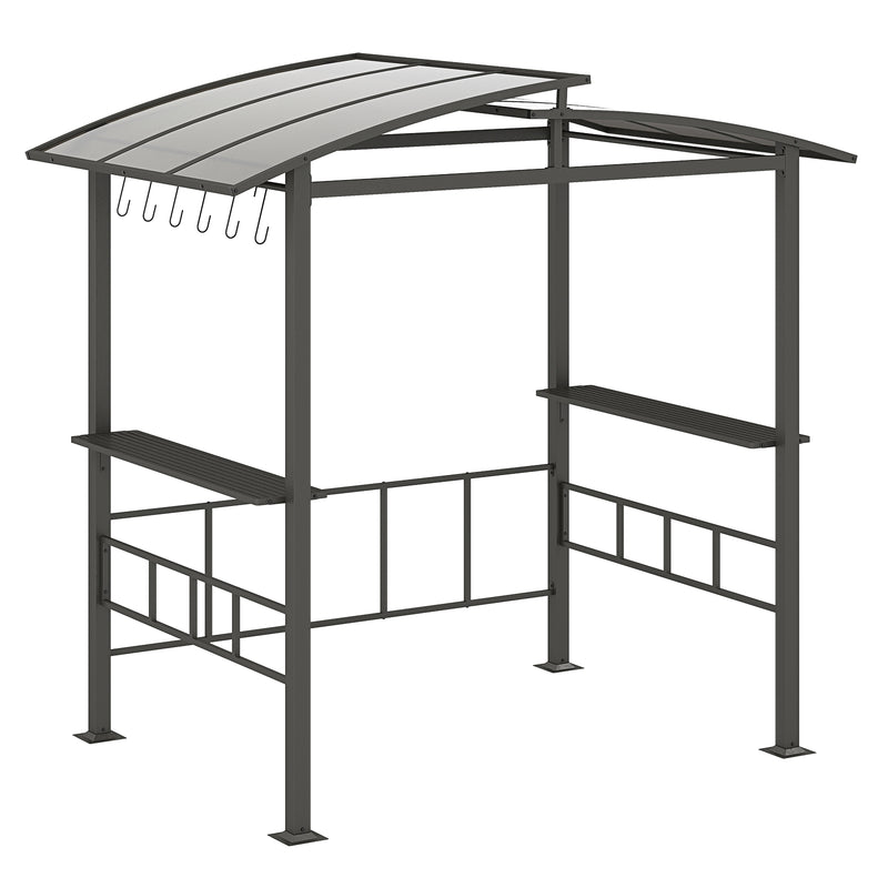 Costway - Hardtop Grill Gazebo with Vented Polycarbonate Roof Side Shelves-Black