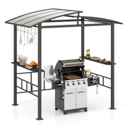 Costway - Hardtop Grill Gazebo with Vented Polycarbonate Roof Side Shelves-Black