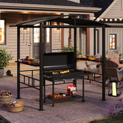 Costway - Hardtop Grill Gazebo with Vented Polycarbonate Roof Side Shelves-Black