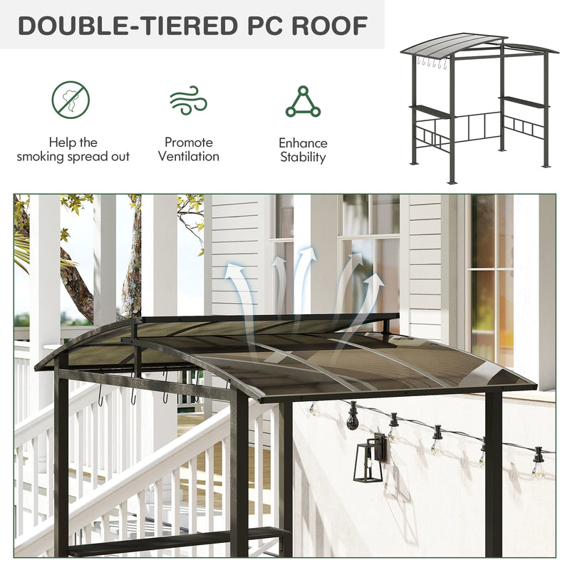 Costway - Hardtop Grill Gazebo with Vented Polycarbonate Roof Side Shelves-Black