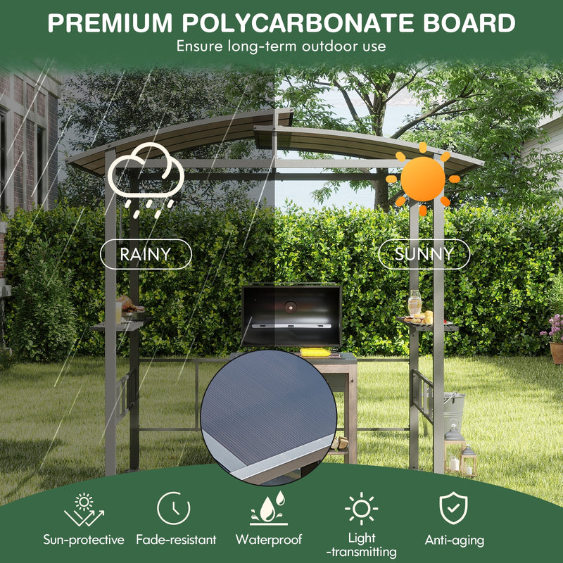 Costway - Hardtop Grill Gazebo with Vented Polycarbonate Roof Side Shelves-Black