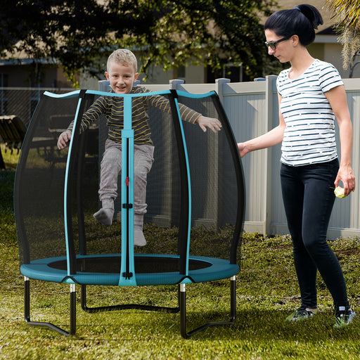 Costway - 55 Inch Trampoline for Kids Toddler Mini Trampoline with Safety Enclosure Net-Blue