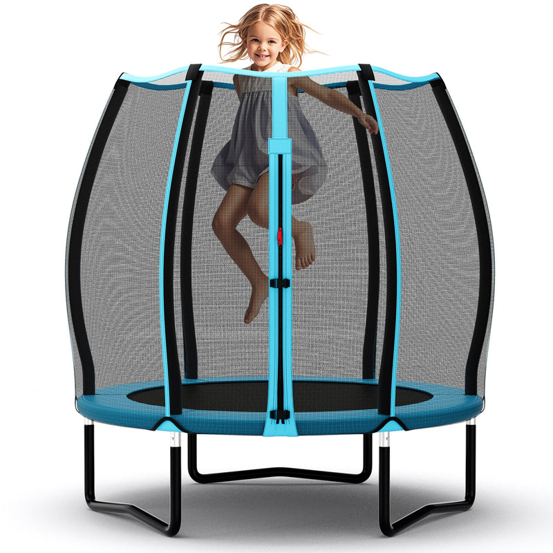 Costway - 55 Inch Trampoline for Kids Toddler Mini Trampoline with Safety Enclosure Net-Blue