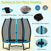 Costway - 55 Inch Trampoline for Kids Toddler Mini Trampoline with Safety Enclosure Net-Blue
