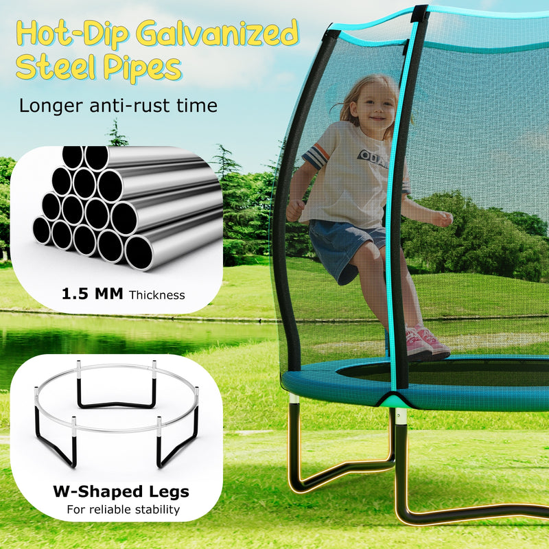 Costway - 55 Inch Trampoline for Kids Toddler Mini Trampoline with Safety Enclosure Net-Blue
