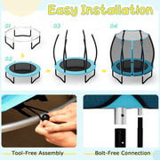 Costway - 55 Inch Trampoline for Kids Toddler Mini Trampoline with Safety Enclosure Net-Blue