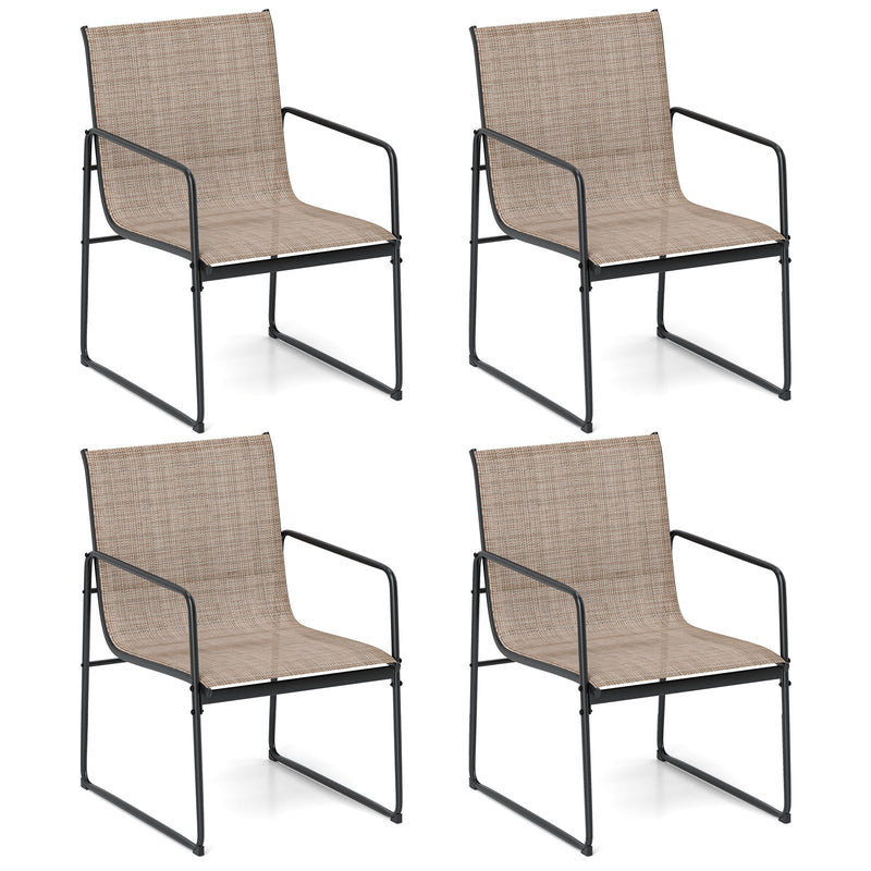 Costway - Outdoor Dining Chairs Set of 4 Patio Furniture Chair with Breathable Seat and Backrest-Brown