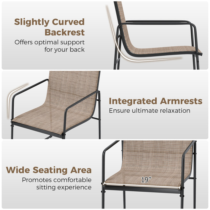 Costway - Outdoor Dining Chairs Set of 4 Patio Furniture Chair with Breathable Seat and Backrest-Brown