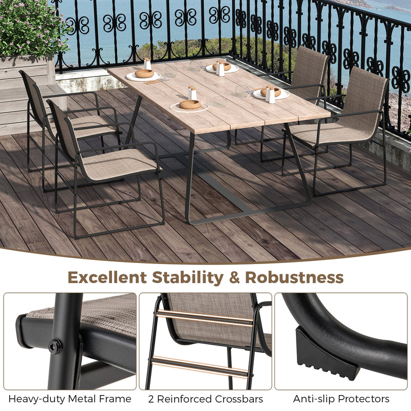 Costway - Outdoor Dining Chairs Set of 4 Patio Furniture Chair with Breathable Seat and Backrest-Brown