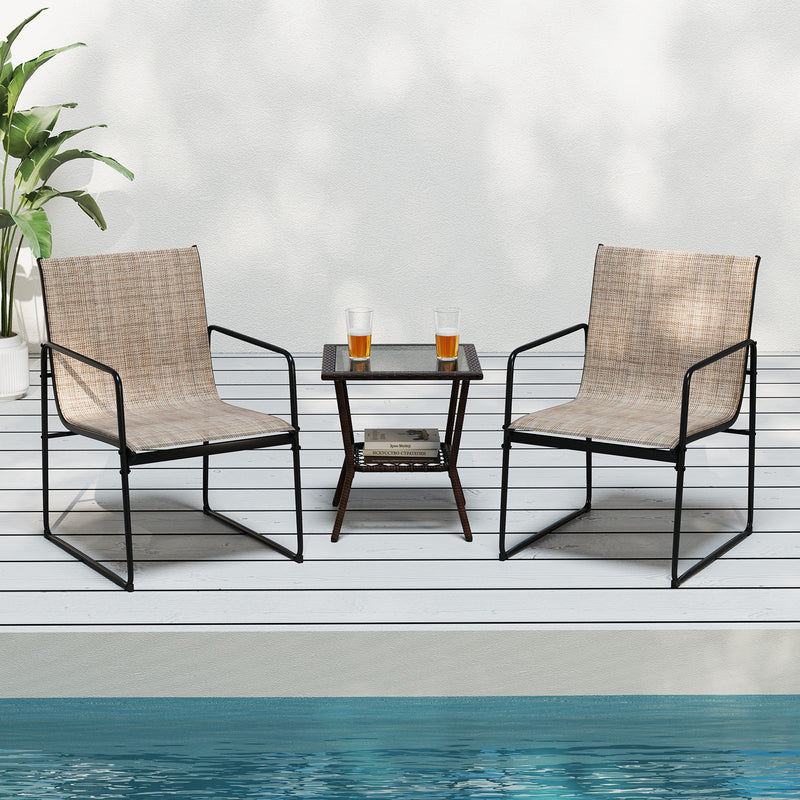 Costway - Outdoor Dining Chairs Set of 2 Patio Furniture Chair with Breathable Seat and Backrest-Brown