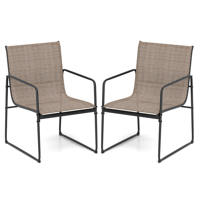 Costway - Outdoor Dining Chairs Set of 2 Patio Furniture Chair with Breathable Seat and Backrest-Brown