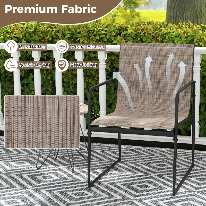 Costway - Outdoor Dining Chairs Set of 2 Patio Furniture Chair with Breathable Seat and Backrest-Brown