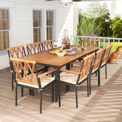 Costway - 9 Pieces Patio Dining Set with 1.9 Inch Umbrella Hole and Seat Cushions