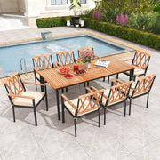 Costway - 9 Pieces Patio Dining Set with 1.9 Inch Umbrella Hole and Seat Cushions