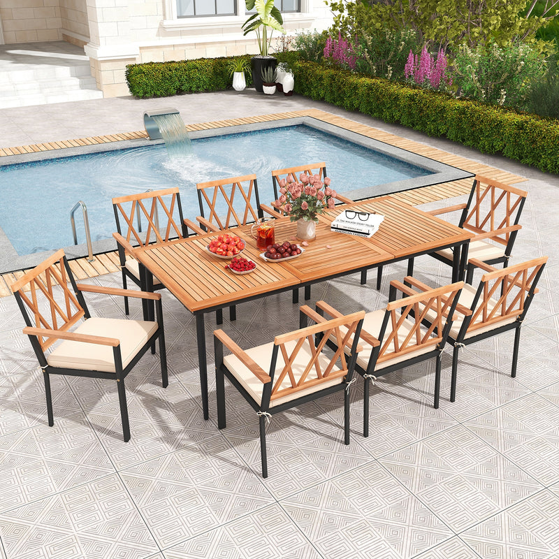 Costway - 9 Pieces Patio Dining Set with 1.9 Inch Umbrella Hole and Seat Cushions