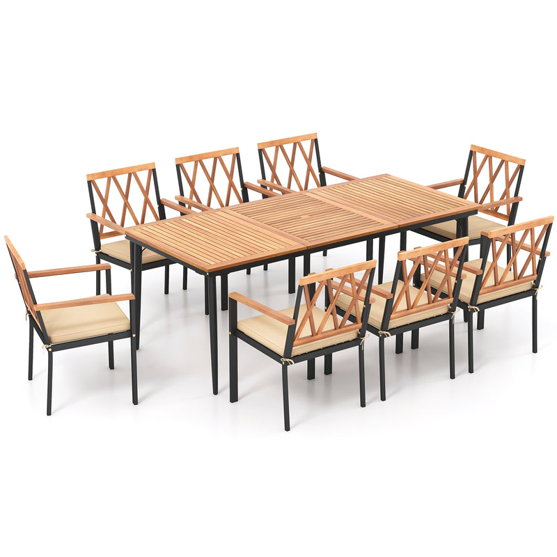 Costway - 9 Pieces Patio Dining Set with 1.9 Inch Umbrella Hole and Seat Cushions