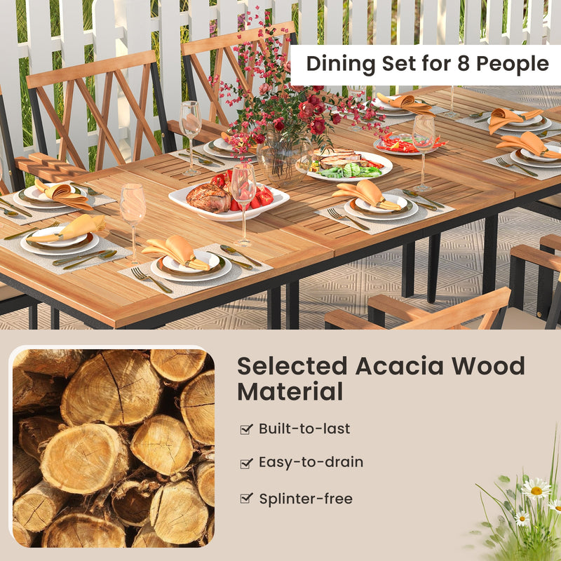 Costway - 9 Pieces Patio Dining Set with 1.9 Inch Umbrella Hole and Seat Cushions