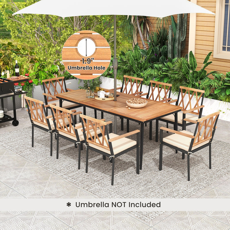 Costway - 9 Pieces Patio Dining Set with 1.9 Inch Umbrella Hole and Seat Cushions
