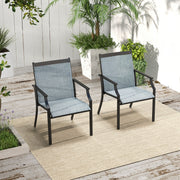 Costway - 2 Piece Patio Dining Chairs Large Outdoor Chairs with Breathable Seat and Metal Frame-Blue