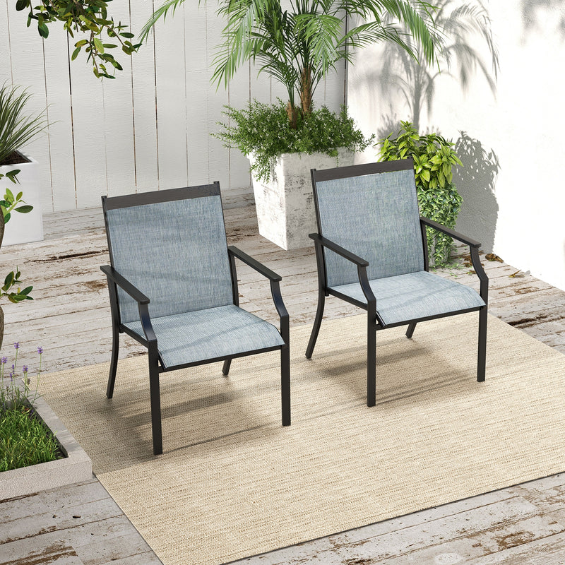 Costway - 2 Piece Patio Dining Chairs Large Outdoor Chairs with Breathable Seat and Metal Frame-Blue