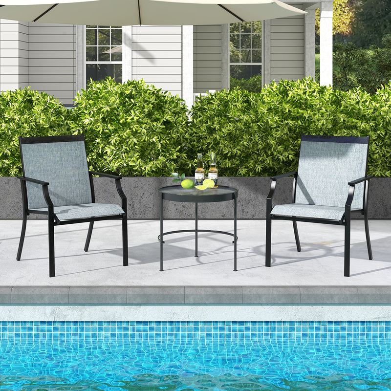 Costway - 2 Piece Patio Dining Chairs Large Outdoor Chairs with Breathable Seat and Metal Frame-Blue