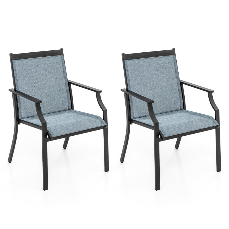 Costway - 2 Piece Patio Dining Chairs Large Outdoor Chairs with Breathable Seat and Metal Frame-Blue