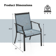 Costway - 2 Piece Patio Dining Chairs Large Outdoor Chairs with Breathable Seat and Metal Frame-Blue