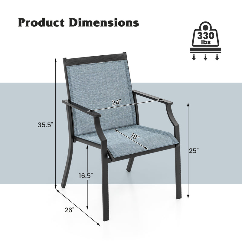 Costway - 2 Piece Patio Dining Chairs Large Outdoor Chairs with Breathable Seat and Metal Frame-Blue