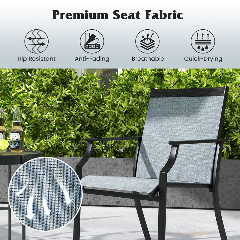 Costway - 2 Piece Patio Dining Chairs Large Outdoor Chairs with Breathable Seat and Metal Frame-Blue