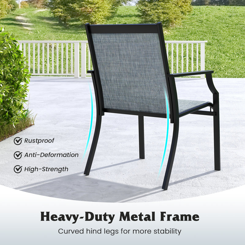 Costway - 2 Piece Patio Dining Chairs Large Outdoor Chairs with Breathable Seat and Metal Frame-Blue