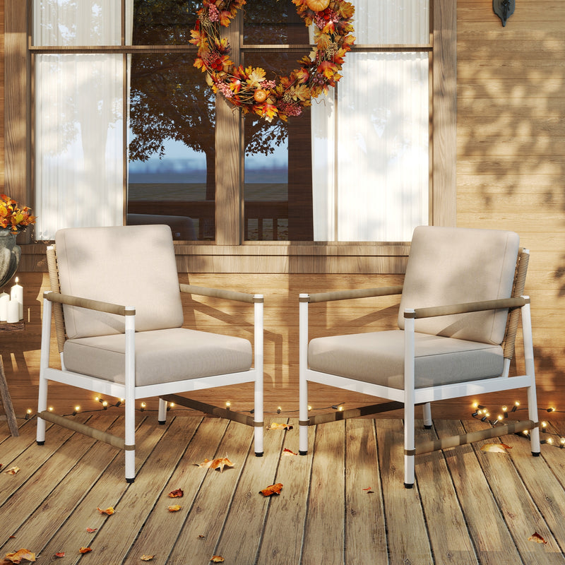 Costway - 2 Packs Patio Aluminum Sofa with Wicker Backrest and Armrests