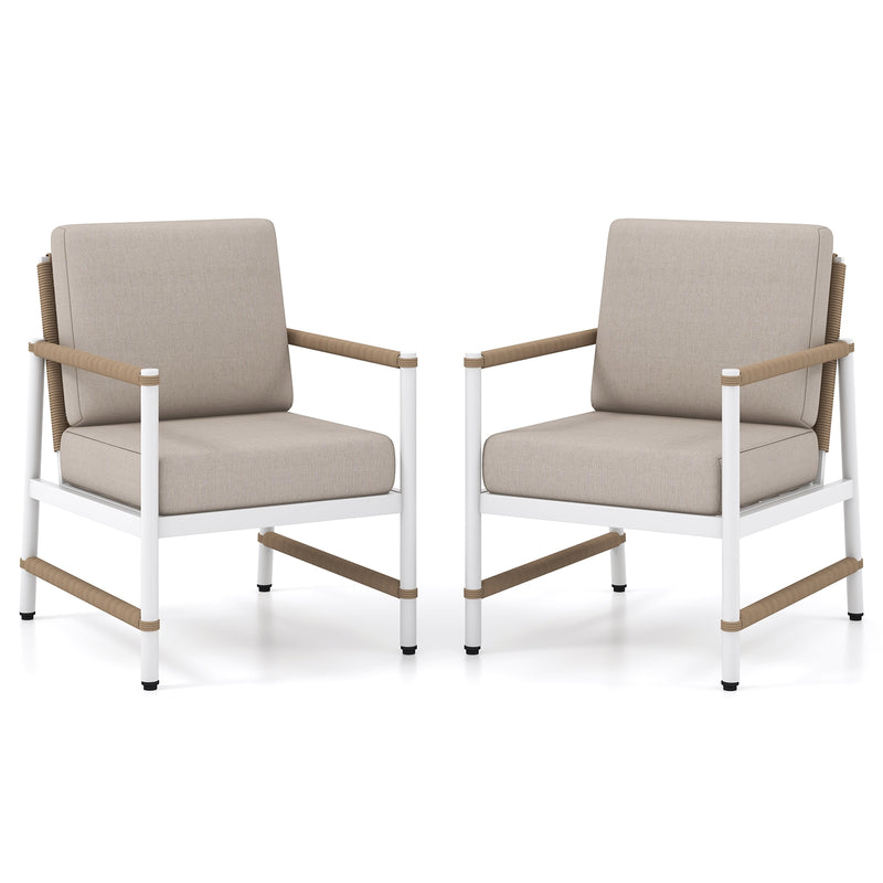 Costway - 2 Packs Patio Aluminum Sofa with Wicker Backrest and Armrests