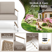 Costway - 2 Packs Patio Aluminum Sofa with Wicker Backrest and Armrests