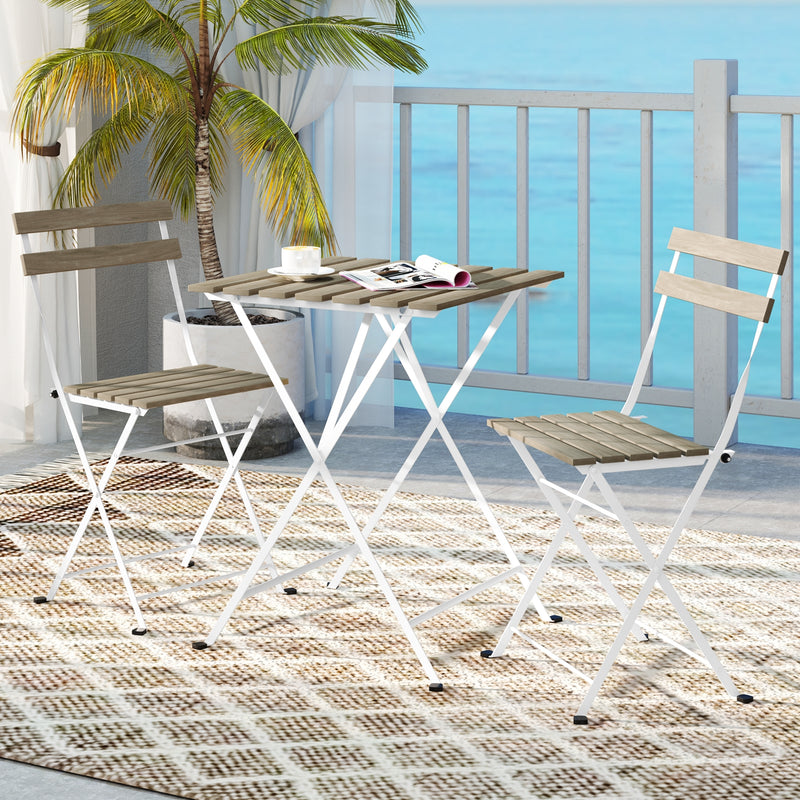 Costway - 3 Piece Patio Acacia Wood Bistro Set with Slatted Seat and Tabletop-Gray