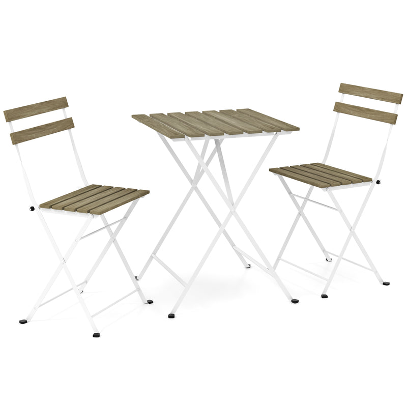 Costway - 3 Piece Patio Acacia Wood Bistro Set with Slatted Seat and Tabletop-Gray