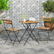 Costway - 3 Piece Patio Acacia Wood Bistro Set with Slatted Seat and Tabletop-Brown